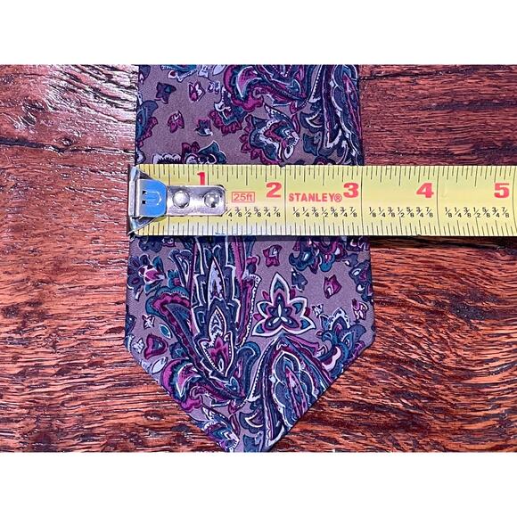 Christian Dior Gray, Purple, Blue Paisley Silk Tie, 55" Long - Picture 6 of 6
